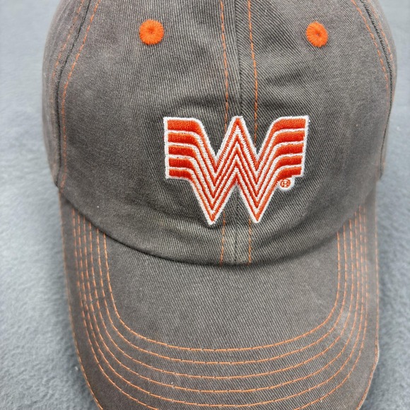 Whataburger Hat Cap Strap Back Gray Orange Embroidered Logo Mens Fast Food Retro - Picture 5 of 8